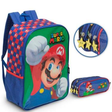 Imagem de Kit Mochila Super Mario Costas Reforçada Tam G Volta Aulas - Plike