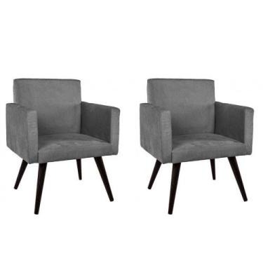 Imagem de Kit 02 Poltronas Decorativa Pés Palito Tabaco Nina Suede Cinza Escuro 