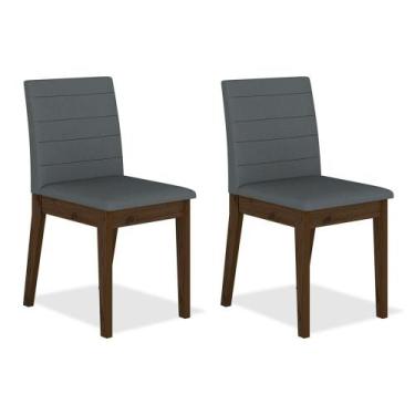 Imagem de Kit 2 Cadeiras Estofadas índia Imbuia/cinza - Móveis Arapongas - A Móv