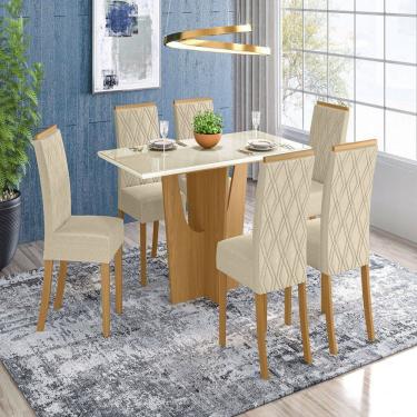 Imagem de Mesa de Jantar 6 Lugares Vértice/Vita com Vidro Natural/Off White/Linho - Henn
