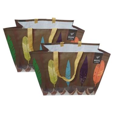 Imagem de 2 Sacolas Ráfia Retornável Grande 39x44x22cm Nativa B4u