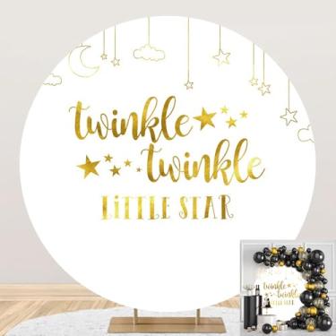 Imagem de Twinkle Twinkle Capa de fundo redonda estrela dourada lua estrelas doce chá de bebê para meninos ou meninas decorações de festa revelação de gênero círculo arco adereços de cabine de fotos 2,2 x 2,2 m
