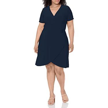 Imagem de Star Vixen Vestido feminino plus size bailarina de manga curta, Azul-marinho liso, G