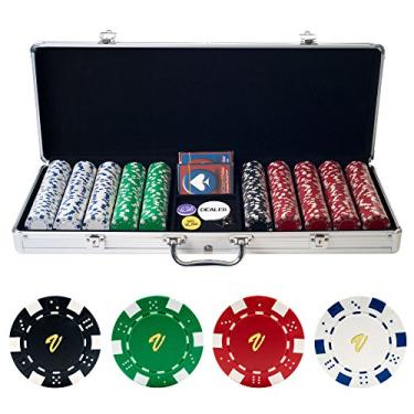 Imagem de Trademark Poker Monograma personalizada 500 fichas listradas de dados de 11,5 gramas na caixa - Letra V Script