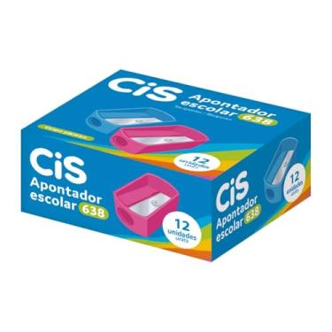 Imagem de Apontador Escolar CIS 638, 240.8900, Cores Sortidas (Azul, Amarelo, Rosa, Verde e Vermelho) Caixa com 12 unidades