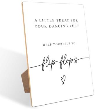 Imagem de Placa de chinelos de noiva, placa de casamento estilo minimalista para decoração de pista de dança de casamento, decoração de mesa de festa de noivado, recepção e chá de panela, placa de madeira com