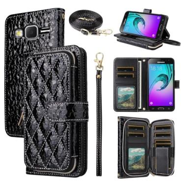Imagem de Furiet Argyle Capa carteira para Samsung Galaxy J3 2016/J 3 V/J36V/Sky/Amp Prime com tiracolo/alça de pulso bolsa com zíper à prova de choque porta-cartões capa para celular Sol J3V JV3 J36 6 J320V