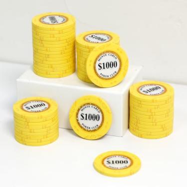 Imagem de JIESITE Fichas de pôquer de argila de 14 gramas Monte Carlo fichas de pôquer de grau de cassino fichas numeradas para Texas Hold'em, Blackjack Poker Games Pacote com 50 peças (H $1000)