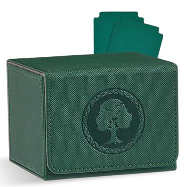 Imagem de Zettokete Card Deck Box with 2 Dividers, MTG Commander Deck Box Holds 100+ Double-Sleeved Cards, Leather Magnetic Deck Case Compatible with Magic TCG CCG Cards, Green/Tree