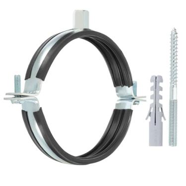 Imagem de PATIKIL Gancho de tubo de anel dividido de 108 a 118 mm, suporte de tubo ajustável para serviço pesado, braçadeira de ferro galvanizado para montagem no teto com parafusos e tubo de expansão, preto