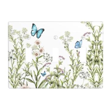 Imagem de Placa de interruptor de luz tripla com borboleta de flor, capas de tomada, placa decorativa de parede, receptáculo, capa de plugue para banheiro, cozinha, 16 x 11 cm