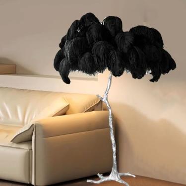 Imagem de Luminária de pé de resina, luminária de chão de penas de avestruz natural, lâmpada de decoração de quarto e sala de estar moderna com corpo de lâmpada prateada, lâmpada LED regulável