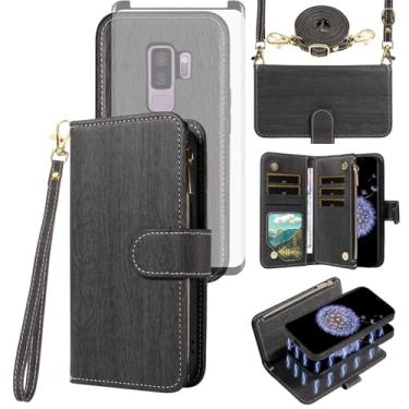 Imagem de Asuwish Capa de celular para Samsung Galaxy S9 Plus com zíper carteira magnética destacável com protetor de tela de vidro temperado alça transversal suporte para cartão S9+ 9S 9+ S 9 9plus S9plus