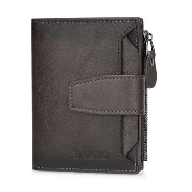 Imagem de BAIGIO Carteiras masculinas de couro genuíno com zíper e porta-cartões RFID, carteira dobrável para homens, bolso para moedas com zíper, Café, M, Carteira masculina de couro genuíno