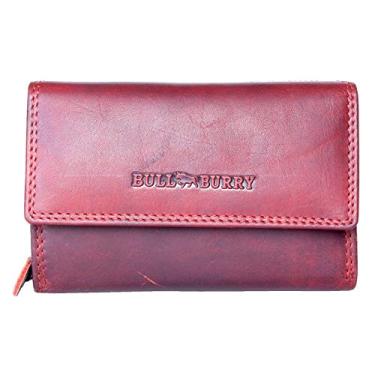 Imagem de Carteira de couro vermelho escuro RFID tamanho médio Bull Burry inteira feita de couro bovino genuíno forte, Vermelho, One Size, Casual