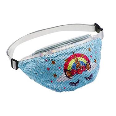 Imagem de Mochila feminina unicórnio reversível com lantejoulas e cintura transversal para mulheres, Blue Sky Unicorn, One Size