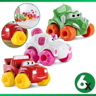 Imagem de Kit 6 Carrinho Soft Kart Mordedor Para Bebê Vinil Atóxico - Samba Toys