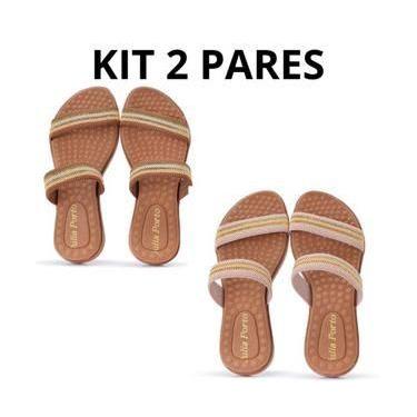 Imagem de Kit 2 Pares Sandália Rasteirinha Feminina Ortopédica Confortável Leve 