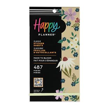 Imagem de Pacote de adesivos Happy Planner para calendários, diários e agendas, acessórios multicoloridos para scrapbook, tema feito para florescer, tamanho clássico, 30 folhas, 487 adesivos no total