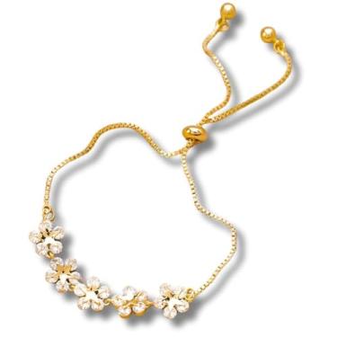 Imagem de Pulseira Feminina Regulável com Zircônias - Kalanchoê + Bolsa de Veludo