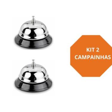 Imagem de Kit 2 Campainhas Sino De Mesa Balcão Recepção Hotel Comercio De Metal 