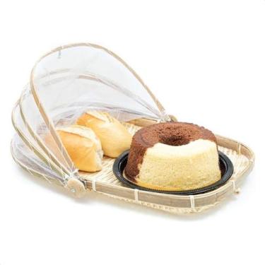 Imagem de Cesto de Pães Porta Pão e Bolo de Bambu Retangular Cobertura em Tela T