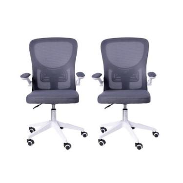 Imagem de Kit 02 Cadeiras Escritório Rodizio Office Bytes Cinza - Brazecomm