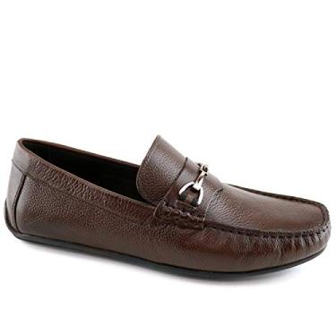 Imagem de Mocassim masculino casual confortável de couro legítimo leve para dirigir da MJNY, Marrom granulado, 13