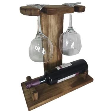 Imagem de Suporte Adega de Mesa para vinhos e taças em madeira maciça ER003