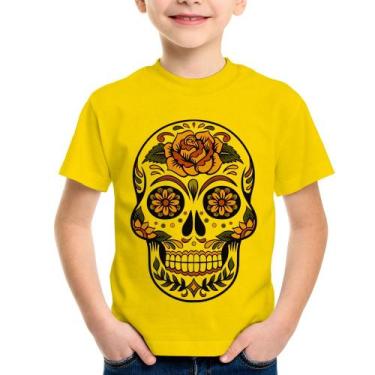 Imagem de Camiseta Infantil Caveira Mexicana - Foca na Moda, Amarelo, 6