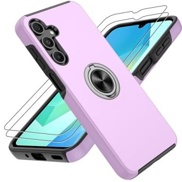 Imagem de Capa para celular Samsung Galaxy A16 5G com protetor de tela × 2 peças, capa para celular Galaxy A16 5G com suporte magnético de 360° para celular Samsung A16 5G, roxa