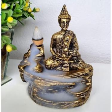 Imagem de Fonte de Incenso Decorativa com Buda, Cascata de Fumaça, Estilo Zen, Dourado Envelhecido