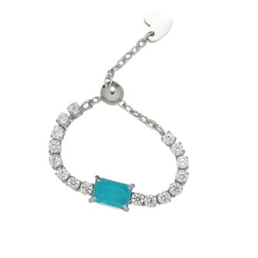 Imagem de Anel de zircônia cúbica quadrado azul corrente de elo ajustável minúsculo cristal strass coração pingente anel de declaração anéis de compromisso alianças de noivado joias para mulheres, Zircônia