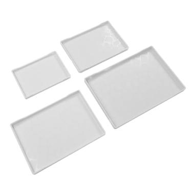 Imagem de Bandejas de Frutas Retangulares Multifuncionais Leves 4pcs Conjunto de Bandeja de Servir de Plástico para Lanche de chá, Design Moderno para o Estilo de Decoração de Casa (WHITE)