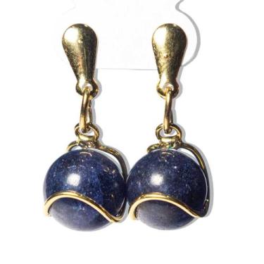 Imagem de Brinco Bolinha Na Cesta Lapis Lazuli Tarraxa Dourado - Varejo