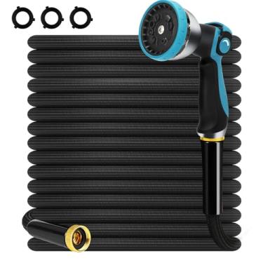 Imagem de Mangueira de jardim não expansível Mangueira de água flexível sem dobras de 15 metros com bocal de pulverização de 10 padrões, conectores de latão de 0,9 cm, à prova de vazamento, mangueira resistente