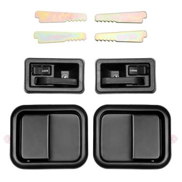 Imagem de Maçanetas de porta exterior e interior esquerdo e lado do passageiro direito adequado para Jeep 1991-1996 Wrangler YJ 1997-2004 TJ Substituir # 55176383AE, 55176382AE, 55176477AC, 55176476AC