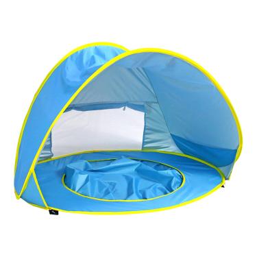 Imagem de KKcare Barraca de praia para bebê Barraca de piscina Protetor solar portátil com piscina Proteção UV Tenda de praia instantânea automática para criança com bolsa de transporte 4 estacas