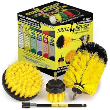 Imagem de Drill Brush Power Scrubber by Useful Products – Limpador de escova de limpeza com extensor para escova de perfuração e amarelo médio – Kit de escova de limpeza para brocas – Kit de escova de limpeza de vaso sanitário