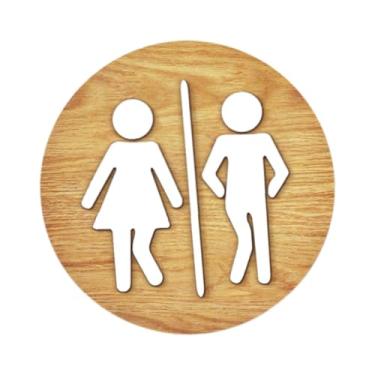 Imagem de Ｂｅｓｇａ Placa de banheiro redonda sinal de banheira sinal de banheiro placa de banheiro de madeira placa de identificação de banheiro para restaurante, Cor Do Grão Da Madeira