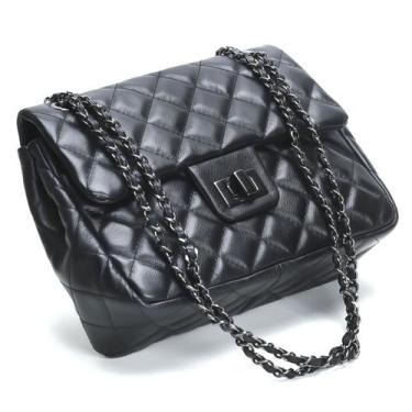 Imagem de Bolsa Feminina Couro Legitimo Matelassê Média - Cosenza, Preto c grafi