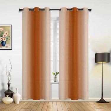Imagem de Cortinas blecaute laranja queimado ombré 203 cm comprimento conjunto de 2 painéis, cortina de janela superior com ilhós gradiente laranja para sala de estar/quarto, arte moderna, cortinas com