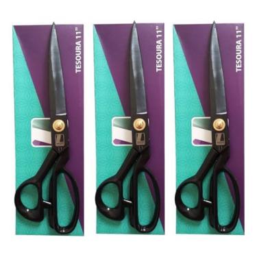 Imagem de Kit 3 Tesoura Alfaiate Costura Reforçada Titanium Profissional 11" 28Cm Precisão Durabilidade Fabricada Titânio Premium Aço Alemão Tesoura Oferece Precisão Incomparável Durabilidade Ergonômico