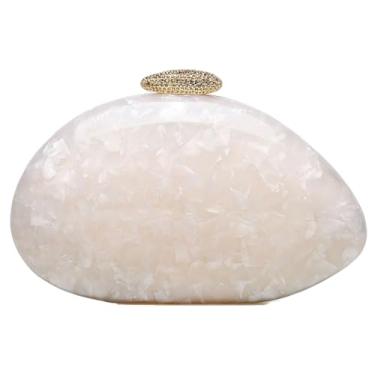 Imagem de Jusavie Bolsa de mão feminina de acrílico pérola em forma de concha para noite bolsa clutch com corrente para baile de casamento, C Branco, Small
