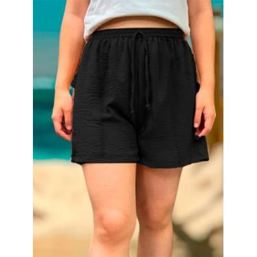 Imagem de Shorts Feminino Tecido Crepe Com Bolso E Cordão 3806 - Juventude, Pret