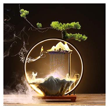 Imagem de Fonte de Água Circulante de Cascata de Mesa Objeto Feng Shui Sorte Sala de Estar Escritório Desktop Umidificador Atomizador Fontes de Mesa Decoração (Cor: E, Tamanho: Médio) (B Médio)