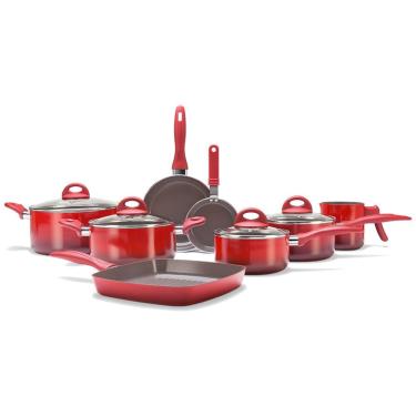 Imagem de Conjunto De Panelas Life Smart Plus Cerâmica 8 Peças Vermelho - Brinox