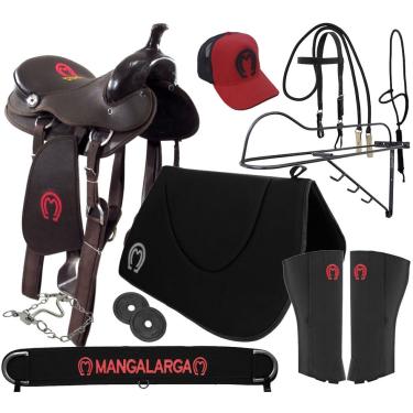 Imagem de Sela de Cavalo Americana Mangalarga Marchador Soft Marrom Kit Preto Completo