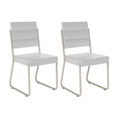 Imagem de Conjunto 2 Cadeiras 1736 Tubo Prata Napa Branca Carraro