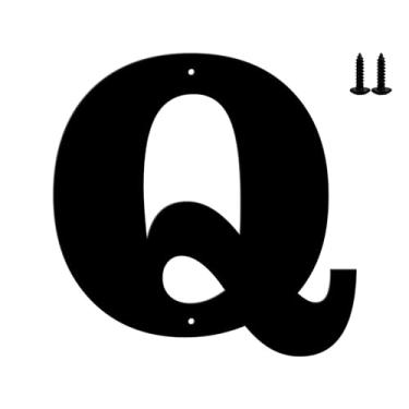 Imagem de Números e letras de casa de metal moderno - revestimento preto à prova de intempéries, ideal para decoração de jardim, porta e caixa de correio, com kit de unhas de fácil instalação (12,7 cm, Q)